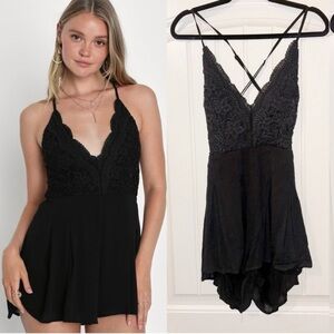 NWOT Lulus Star Spangled Black Backless‎ Lace Romper